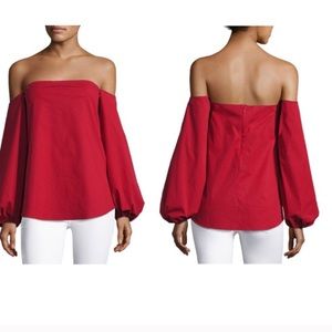 THEORY Laureema Off-the-shoulder Poplin Top In Red